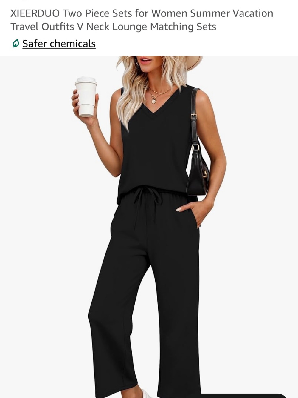 Women's Black V-Neck Two-Piece Jumpsuit Set